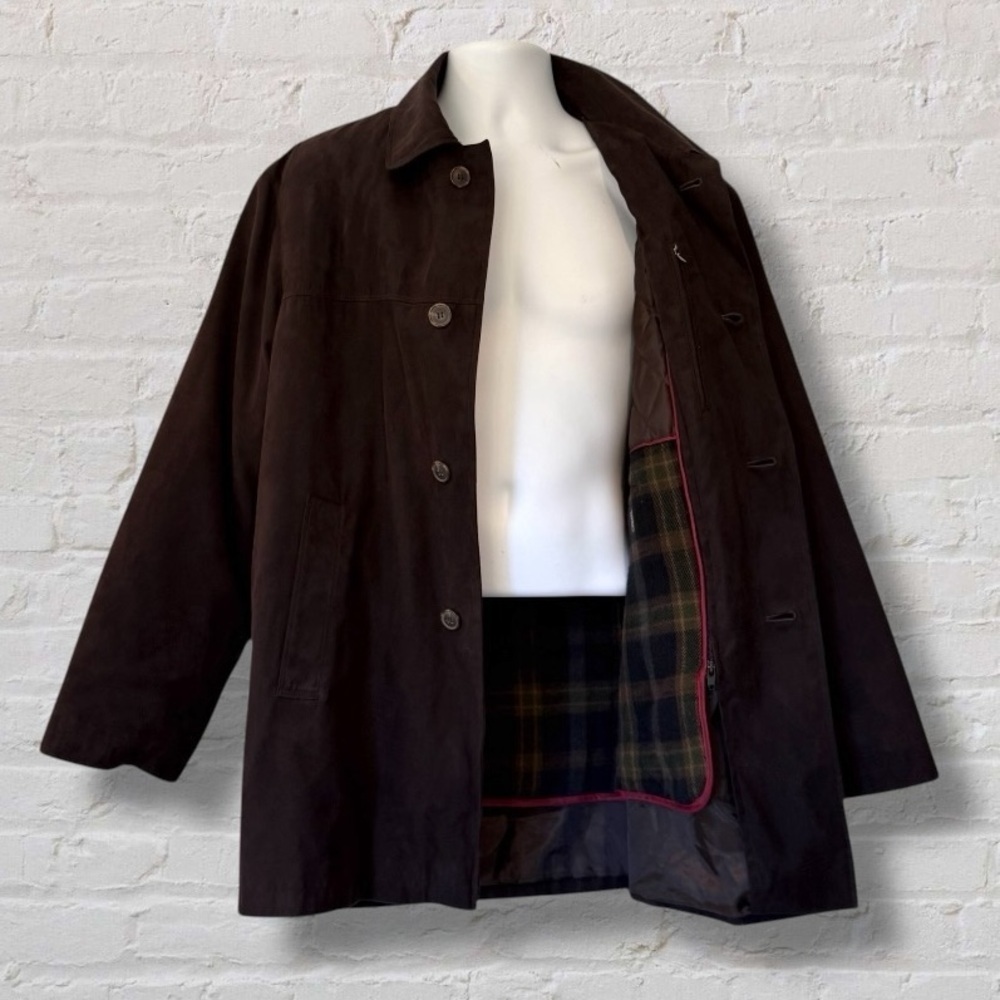 Newport Harbor Men’s Brown Coat Jacket M –Quilted Lining, Zip-Out Plaid Interior